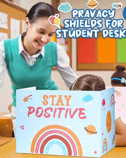 Honoson 24 Pcs Bulk Inspirational Privacy Folders for Students Cardboard Test Privacy Boards Motivational Words Desk Dividers Shield for Classroom School Study Supplies, 6 Styles (Bohemian)