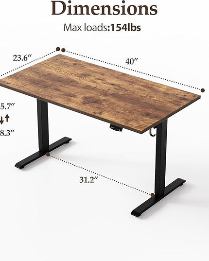 Klicelor 40 Inch Electric Standing Desk, Height Adjustable Office Desk, Sit Stand Up Computer Desk with Memory Preset, Two-Piece Desktop, Rustic Brown