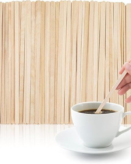 WISYOK 500 PCS Coffee Stirrers, 7 Inch Premium Birch Wood Sticks, Smooth Round Ends, Splinter-Free Disposable Stir Sticks for Coffee, Cocktails, Office, Home Use