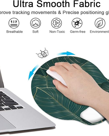Britimes Ergonomic Mouse Pad Set with Wrist Rest Green Palm Leaves Non-Slip Rubber Base Wrist Cushion Support and Coasters Mousepad with Wrist Support for Computer Keyboard and Desk