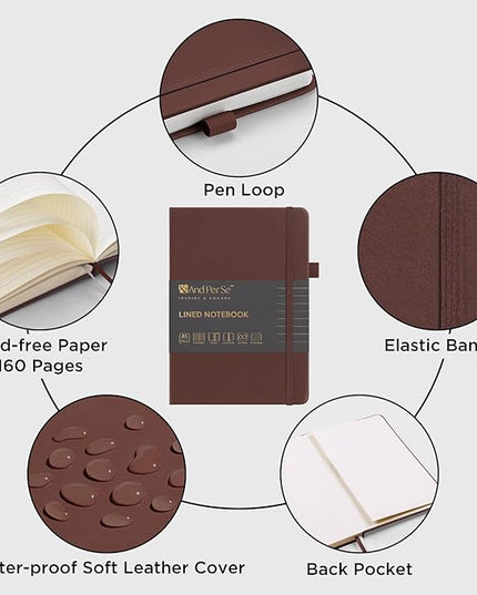 &And Per Se Lined Journal Notebook, 160 Pages, A5 5.7 x 8 inches College Ruled Thick Paper Notebook Journals for Writing, Hardcover Notebooks for Women Men Office School (1 Pack, Chocolate)