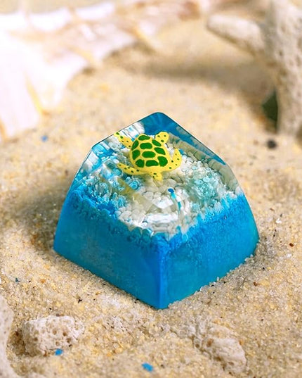 Sea Turtle Artisan Keycap Light Blue and White Coral R1 SA Profile Custom Sea Creatures Keycaps 1U ESC Handmade Gaming Resin Key Cap Cherry MX Switch Compatible Mechanical Keyboard Turtle Lover Gift