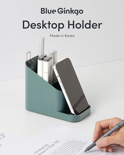 BLUE GINKGO Desk Holder – Korean-Made Office Organizer for Pencils, Pens, Notes, and Desk Supplies (Green)