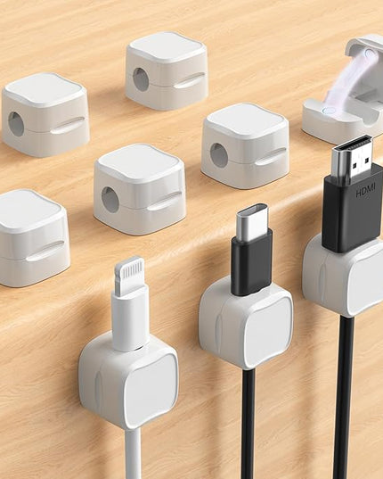 Magnetic Cable Clips, Adjustable Cord Holder Management, Adhesive Wire Keeper Organizer for Home Office Desk Phone PC Car Wall Desktop Nightstand Appliance (9-Pack White)