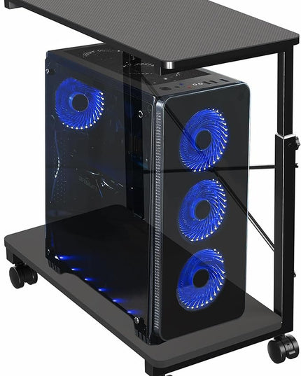 VIVO Large Mobile Adjustable 2-Tier PC Stand, Premium Gaming CPU Computer Tower and Mouse Storage, Rolling Floor Cart, Locking Caster Wheels, Black, CART-PC03P