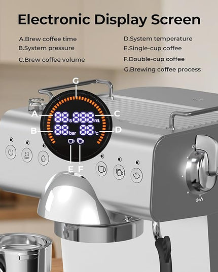 20 Bar Espresso Machine,Hot & Cold Brew Espresso Coffee Maker with Milk Frother,50oz Water Tank,LCD Display,Single & Double,Cappuccino & Latte Machine for Home