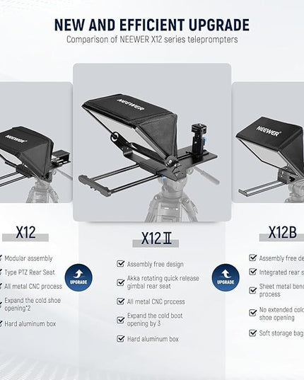 Neewer Teleprompter with Arca Type Camera Mount, Cold Shoes, RT113 Remote Teleprompter App, Online Teaching/Vlogger/Live Streaming Prompter for iPad Tablet, Assembly Free, X12II