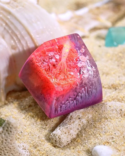 Squid Artisan Keycap Pink and Purple Coral Reef R1 SA Profile Custom Sea Creatures Keycaps 1U ESC Handmade Gaming Ocean Resin Key Cap Cherry MX Switch Compatible Mechanical Keyboard Squid Lover Gift