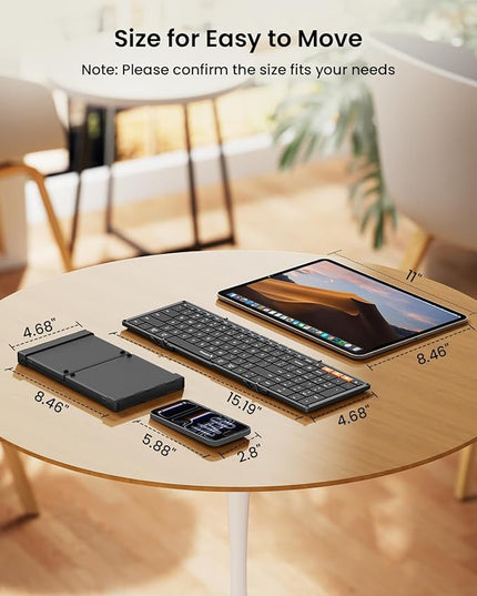 ProtoArc Foldable Bluetooth Keyboard, XK01 Full-Size Portable Wireless Keyboard for Travel, 105 Keys, 0.65" Keycaps, Multi-Device Sync for iPad Tablet Smartphone Laptop PC Windows iOS Android, Black