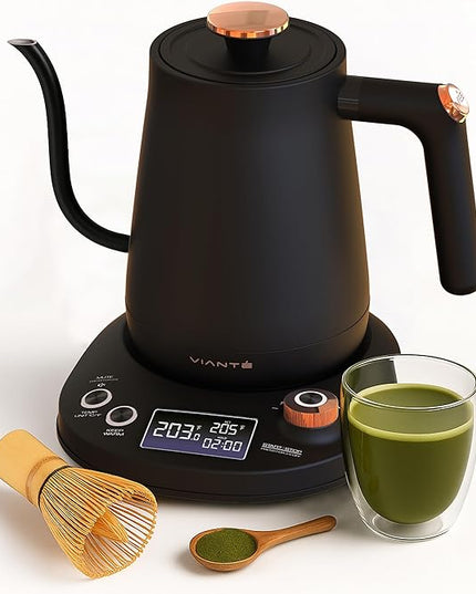 Vianté Electric Gooseneck Kettle with Precise Temperature Control. Pour Over Coffee & Tea Kettle. Boil-Dry Protection & Keep Warm Function. Stainless Steel, BPA-Free. Includes V60#2 Filters. 0.8L