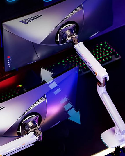 NB Gaming Monitor Arm or for 32 to 60 Inches Screen, Load up to 20 kg, VESA 75/100, RGB-Light, Heavy Duty, Multi Angle Adjustable, Premium Aluminum, White