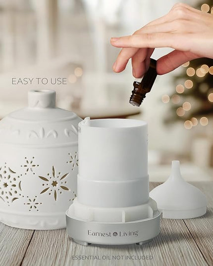 Earnest Living Christmas Ball Essential Oil Diffuser White Ceramic 100 ml Diffuser Home Décor, 7 Color Lights, Timers, Auto Off Cool Mist Humidifier Aromatherapy Diffuser
