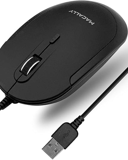 Macally Computer Mouse Wired, Silent USB Mice - Slim & Compact USB for Apple Mac or Windows PC Laptop/Desktop - Designed with Optical Sensor & DPI Switch - Simple - Black