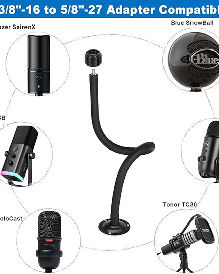 Microphone Holder - 23.6 inch Long Arm Gooseneck Desktop Mic Stand,Mic Arm Wall Mount,Metal Base Mic Clip 3/8" to 5/8" Adapter for Walls/Desk/Podium,Compatible with Shure/Fifine/AT2020/Pyle/Razer