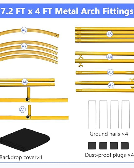 Metal Arch Backdrop Stand and Cover Set 7.2 ft, Wedding Arch Stand with Black Cover for Party, Birthday, Wedding, Bridal Shower, Baby Shower (Black, 7.2 ft)