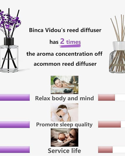 Reed Diffuser, Binca Vidou Lavender Reed Oil Diffusers Set for Office Decor Bedroom Living Room Aromatherapy for Gift Idea & Stress Relief 2.7oz(80ml)