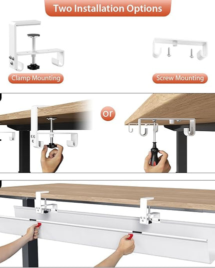 Univivi No Drill Under Desk Cable Management Tray, 48" Cord Organizer for Table, Clamp/Screw Mount Desk Cable Management, Premium Fabric Cable Management Tray for Office, Home (Extra Large)