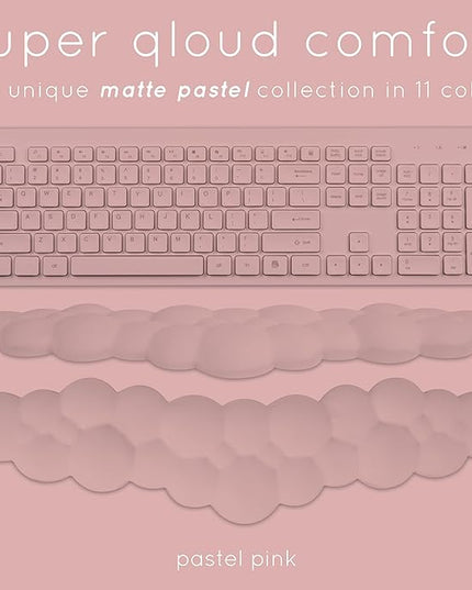 Qloud Cloud Wrist Rest Keyboard Wrist Rest for Computer Keyboard Pad, Cloud Keyboard Wrist Rest, Wrist Pad for Keyboard, Memory Foam, Non Slip Base, Comes with Mouse Pad - Pastel Pink