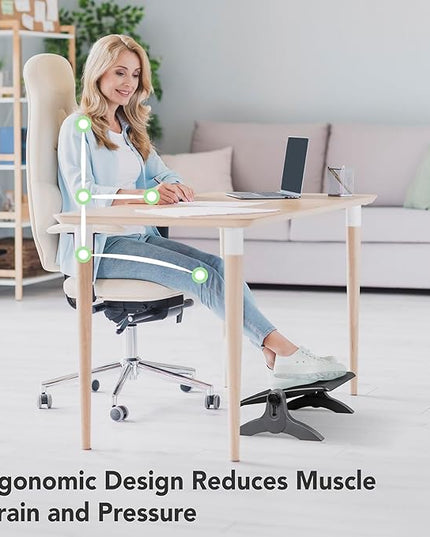 EHO Ottoman, Ergonomic Foot Rest for Under Desk, Adjustable Height and Angle, Rubber Platform, Anti-Slip, Ankle Support, Detachable Washable Cushion, Back and Leg Pain Relief, 21.6"L x 11.4"W, Black