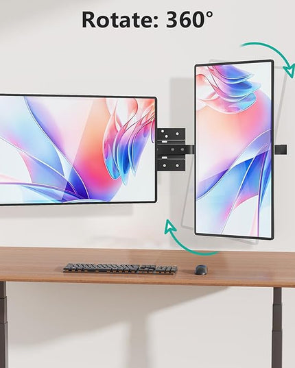 WALI Dual Monitor Wall Mount for 17 to 38 Inch, Ultrawide Monitor Arm for 2 Monitors, Swivel Tilt Computer Wall Mount with Mounting Holes 75x75/100x100, Per Arm Holds Up to 19.8lbs (012ARM-38), Black