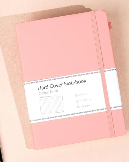 CAGIE Lined Journal Notebook, 320 Pages College Ruled Notebook, 100 Gsm Paper Thick Journal, B5 Hardcover Leather Journals for Writing Women, 7.6x10 In, Pink