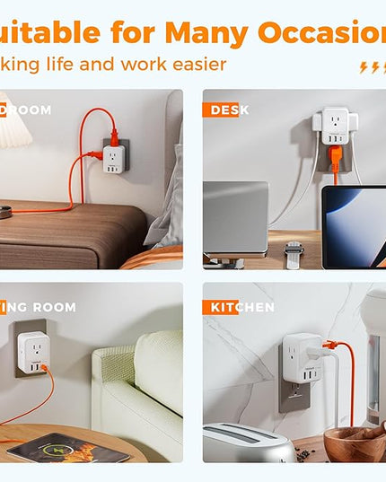 USB Charger Block, TESSAN Outlet Extender Surge Protector with USB C, 4 AC Multi Plug Wall Outlet Splitter 1875W, Electrical Plug Expander for Home Office Dorm Room Essentials, White