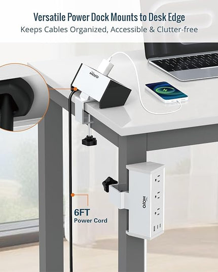 Tecmojo Desk Clamp Power Strip 3 Outlet with 1 USB A and 2 USB C Ports, 6 ft Cord, Desk Outlet Station Fit 1.6" Tabletop Edge,ETL Listed,White