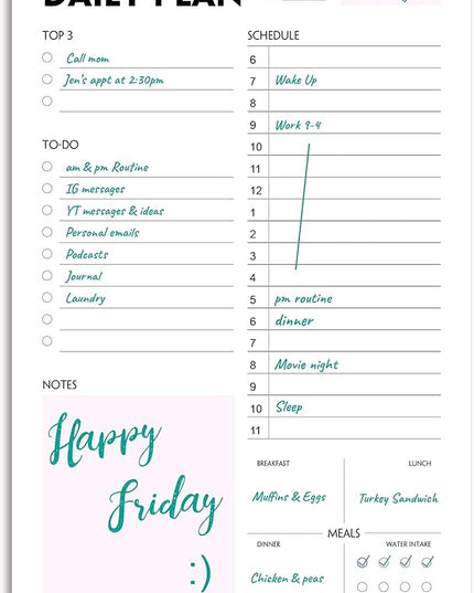 Daily Planner Notepad - A5 Calendar, Scheduler, Organizer with Priority, To Do List, Appointments, Notes, Meals and Water Intake Tracker, 50 Undated Tear-Off Sheets Planning Pad, 5.8"x8.25"