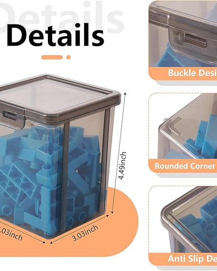 10 Pack Black Storage Bins with Lids - Stackable Plastic Organizer Boxes for Crafts, Art Supplies, Jewelry, Beads, Office Tools, Pantry Storage - 3.5x3.5x4.5 Inch, Black Square Medium