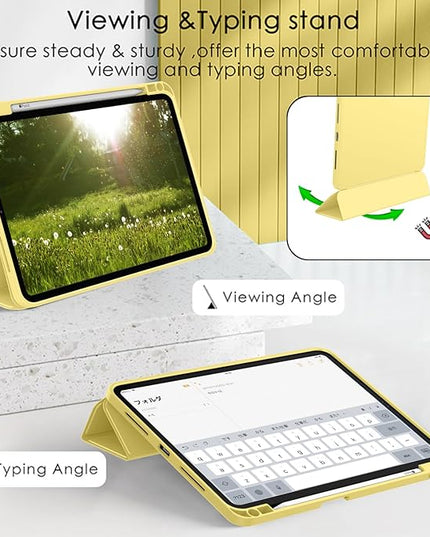 ZryXal iPad Pro 11 Inch Case (M5) 2025/ (M4) 2024 (Model: A2836/A2837/A3006), Trifold Stand Smart Cover with Pencil Holder and Soft TPU Back, Auto Wake/Sleep (Yellow)