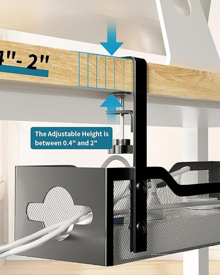 Under Desk Cable Management Tray Black, Litwaro Cable Management Under Desk No Drill, Cable Organizer with Clamp for Wire Management, Cord Organizer No Damage to Desk for Office, Home