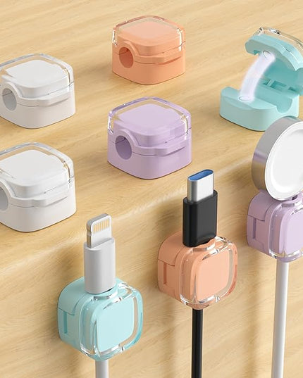Magnetic Cable Clips, Adjustable Cord Holder Management, Adhesive Wire Keeper Organizer for Home Office Desk Phone PC Car Wall Desktop Nightstand Appliance (8-Pack Crystal Multicolor)