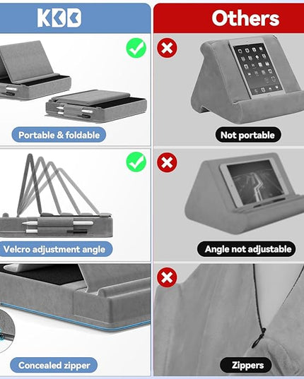 KDD Tablet Pillow Stand, Multi-Angle Viewing Ipad Holder for Lap, Bed and Desk, Foldable Soft Pad Dock with Stylus Mount Compatible with Ipad Pro 12.9, 10.5, 11, Air, Mini, Phones, Books, E-Reader