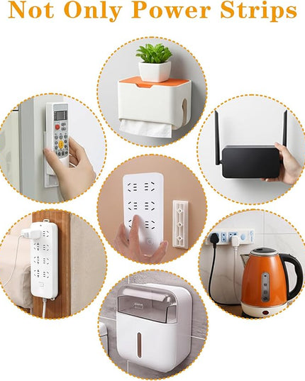 10 PCS Self Adhesive Power Strip Holder Surge Protector Fixator Wall Mount Punch Free Cable Management System Powers Strips Mount Holders for Router Computer Kitchen Home Office Remote Control