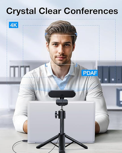 EMEET NOVA 4K Webcam with Tripod - 4K UHD, PDAF Autofocus, Adjustable Heights with 360° Swivel Head, 2 Noise-Cancelling Mics, USB Plug&Play, Privacy Cover, Ideal for Online Meetings&Live Streaming