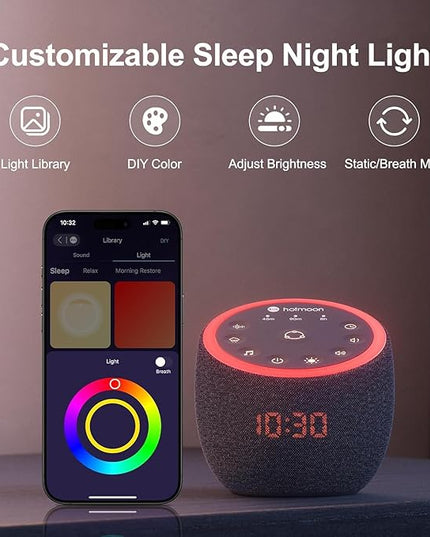 Hotmoon Sound Machine, Cocoon Pro 2 White Noise Machine for Sleeping Adults, 388 Non Looping Sounds & Sleep Timer, Smart App Control Night Light, Nature Sound Pink Green Brown Noise Maker, Plug in
