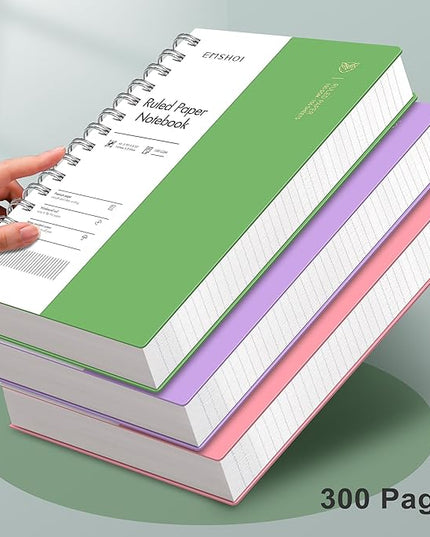 EMSHOI A5 Spiral Notebook College Ruled Lined Journal, Small 5.7" X 8.22", 300 Pages/150 Sheets, 100gsm Thick Paper, Waterproof Hardcover, for Office School Women Men Work Writing Notes-Green