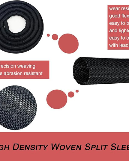 Braided Cable Management Split Wire Loom Black Wire Cover Protective Harness Tubing Self Wrap Cord Sleeve Mesh Woven 3/8"-16ft