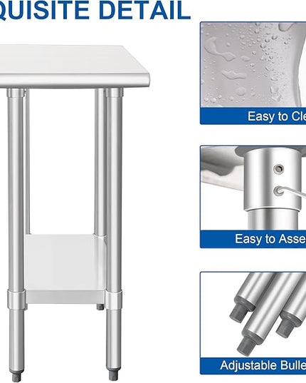 HARDURA Stainless Steel Work Table Commercial 30×15 Inches Kitchen Prep Table and Heavy Duty Commercial Workbench NSF 430 with Undershelf and Galvanized Legs