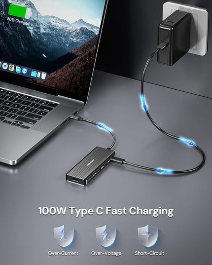 USBC to HDMI, DockteckExpand 5-in-1 USB C Hub with Dual HDMI 4K@30Hz, 2 USB 3.0 Ports, 100W PD Charging – Compatible with MacBook, Dell, Chromebook & More