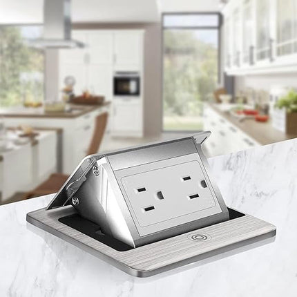 Vagueior Recessed Floor Electrical Outlet Kit,Waterproof Electrical Outlet Covcer Box,Hidden 20A Tamper-Resistant Receptacle Outlet with Slow Elastic Damping ，ETL Certified,Stainless Steel Color