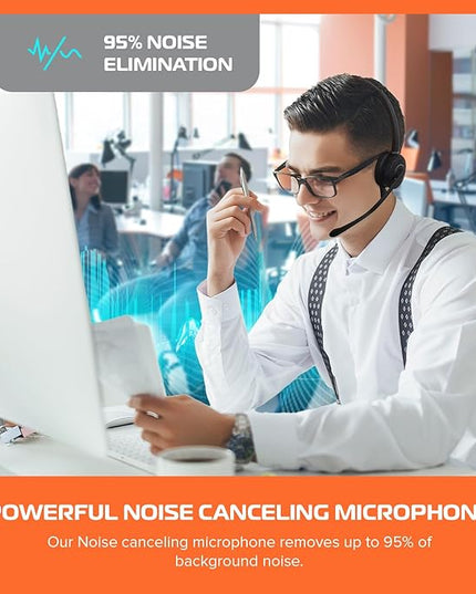 Spracht Wireless Bluetooth Headset with DSP Noise Cancellation | Combo USB/BT | USB Headphone with 12 Hr Talk Time | Mic Compatible with Softphones, Smartphones and Desktop Phones (HS-2060)