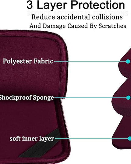Laptop Sleeve Bag 15.6 inch, BOOEUDI Durable Shockproof Protective Computer Carrying Cover with Front Pocket, Briefcase Handbags Laptop Sleeve Bag for 15.6 inch HP, Dell, Acer, Asus, Notebook, WineRed