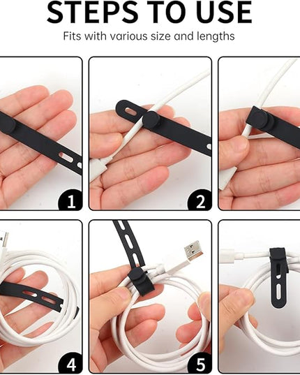 Oligei 25 Pcs Silicone Cable Ties, Cable Ties Reusable, High Elasticity Cord Wraps for Electrical Cords, Cord Organizer for Earphone, Phone Charger(Black)