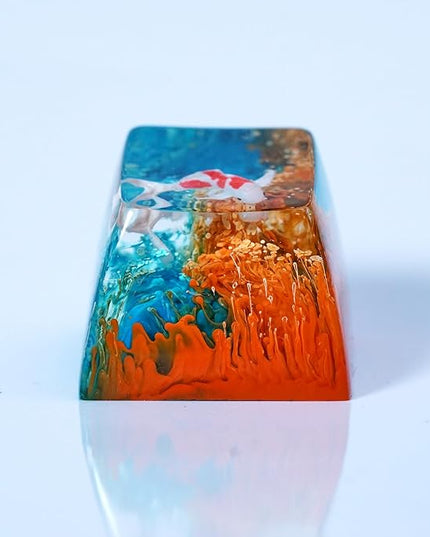 Kohaku Koi Fish Artisan Keycap Orange and Blue Ocean Coral Reef R1 SA Profile Custom Keycaps 1U ESC Handmade Gaming Resin Key Cap Cherry MX Switch Compatible Mechanical Keyboard Koi Lover Gift