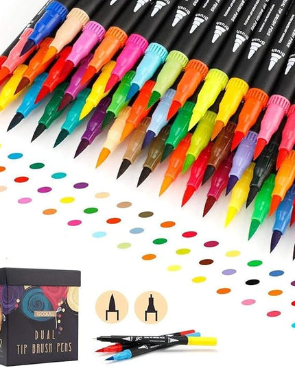 GC 72 Colors Dual Tip Brush Pens Highlighter 72 Art Markers 0.4mm Fine liners & Brush Tip Watercolor Pen Set for Adult and kids Coloring Books, Calligraphy, Hand Lettering, Note Taking