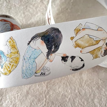 DingDing Vol9-32 My Pet Baby,Pre-Cut Washi Paper PET Tape Stickers,Original Design Vintage Girls&Cute Pets Playing,for Scrapbook Supplies,Scrapbook Tape, Journaling Stickers,Bullet Journals