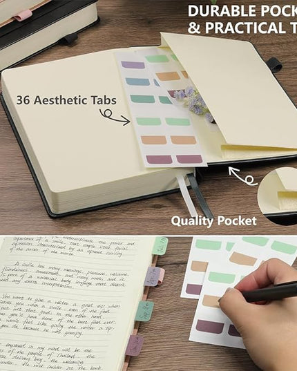 Lined Journal Notebook, 400 Pages Thick Journal for Writing, A5 Hardcover Leather Notebook with 100Gsm College Ruled Paper for Women Men Work Note taking, 5.8" x 8.4", Black