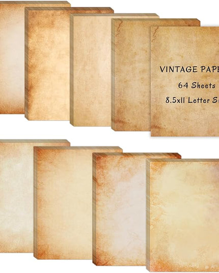 Tlenpo Vintage Stationery Paper 64 Sheets, 8.5 X 11in Antique Stationary Paper for Writing, Letter Size Printer Paper, Decorative Old Look for Invites Resume, 8 Designs