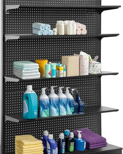Eastern Tree Pegboard Display Stand, 4x6.5 Feet Gondola Retail Shelving Wall Display for Convenient Grocery Office Supply or Retail Stores, Standing Peg Board Display Rack with 30 Hooks, No 4 Shelves
